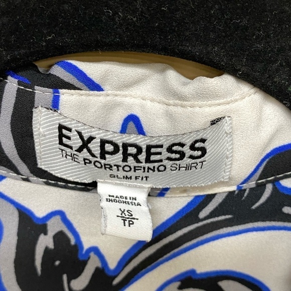 Express The Portofino Shirt Slim Fit White Black Blue Printed Size XS - Picture 2 of 5